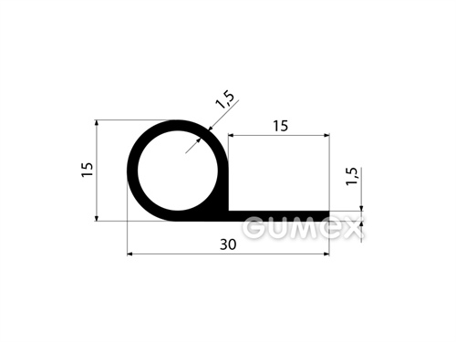 "P" Silikonprofil mit Loch, 30x15/1,5mm, 60°ShA, -60°C/+180°C, schwarz, 